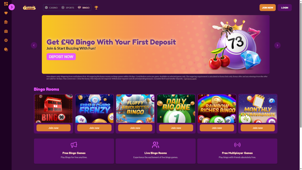 Queens Bingo home page sreenshot